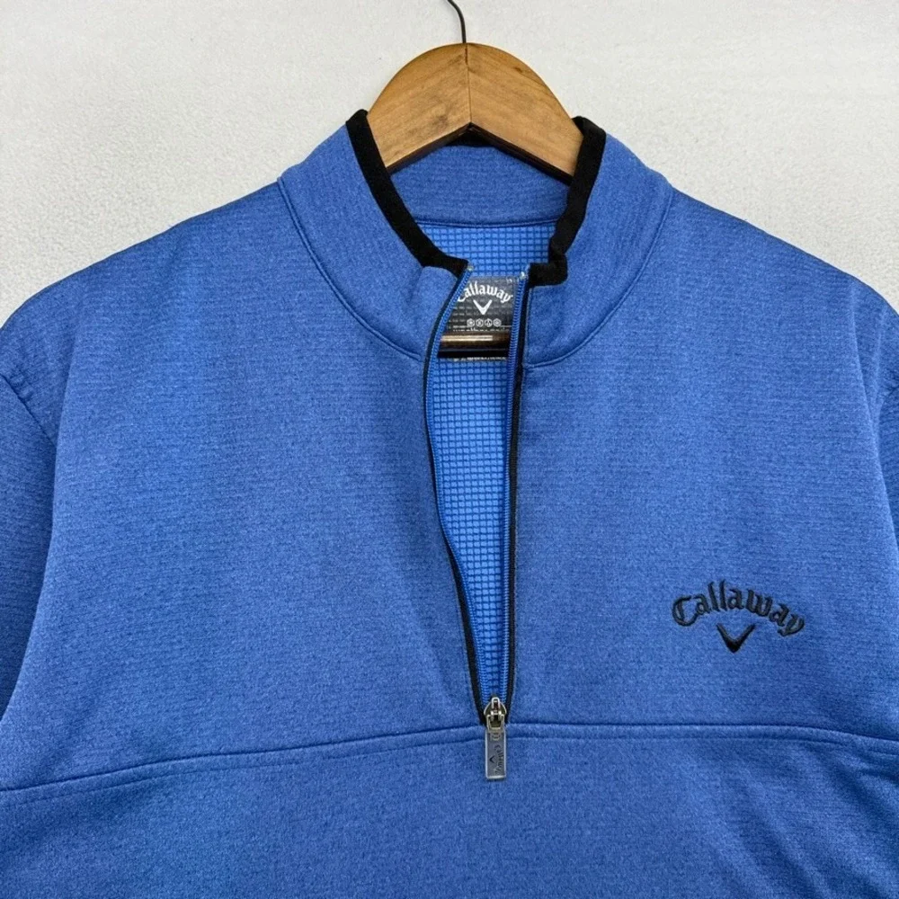 Callaway Pullover Mens Medium Blue Weather Series Quarter Zip Golf Sweater Grid